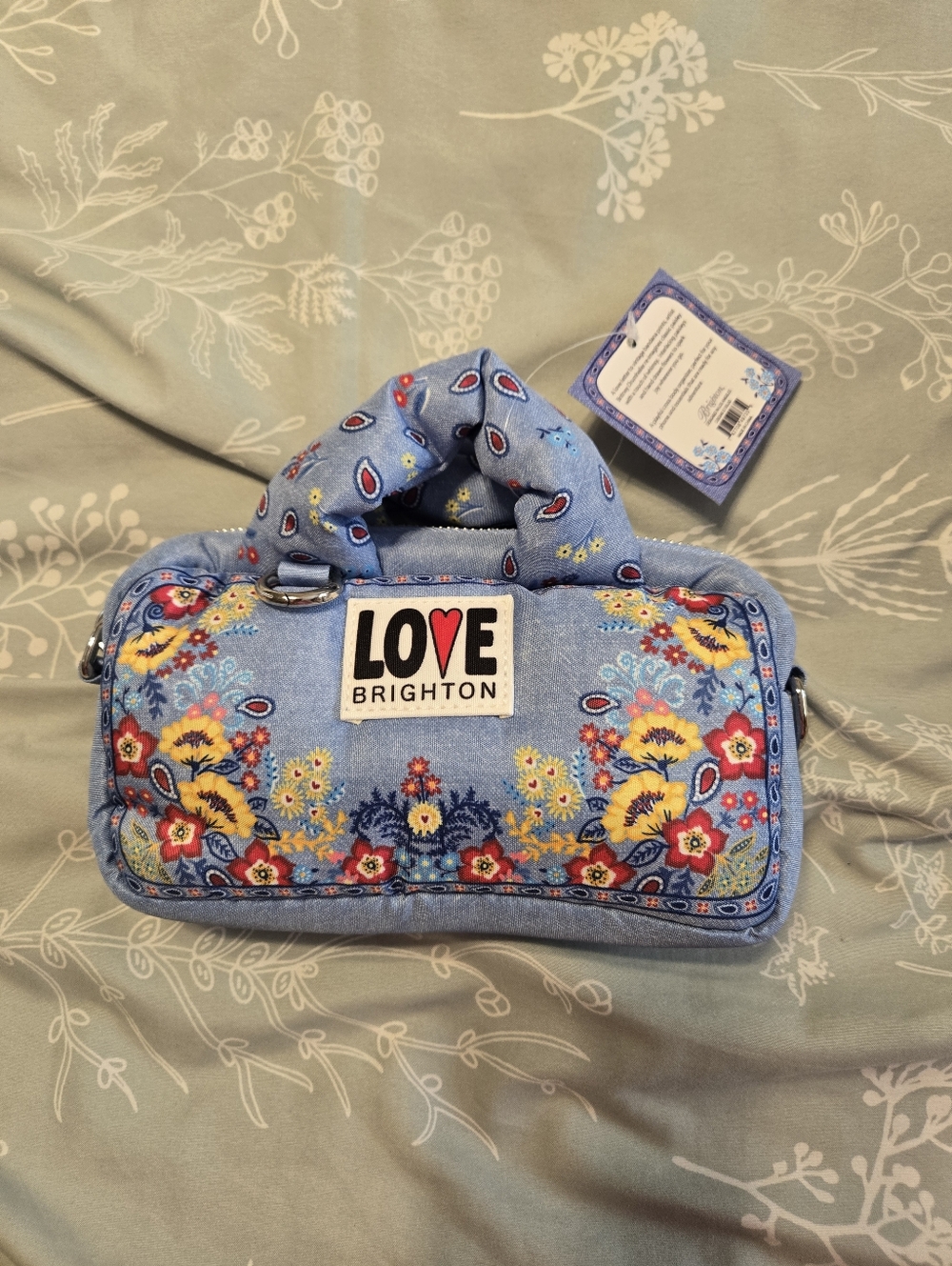 Brighton Denim Bandana Love Crossbody with Multicolor Floral Embroidery -GWP